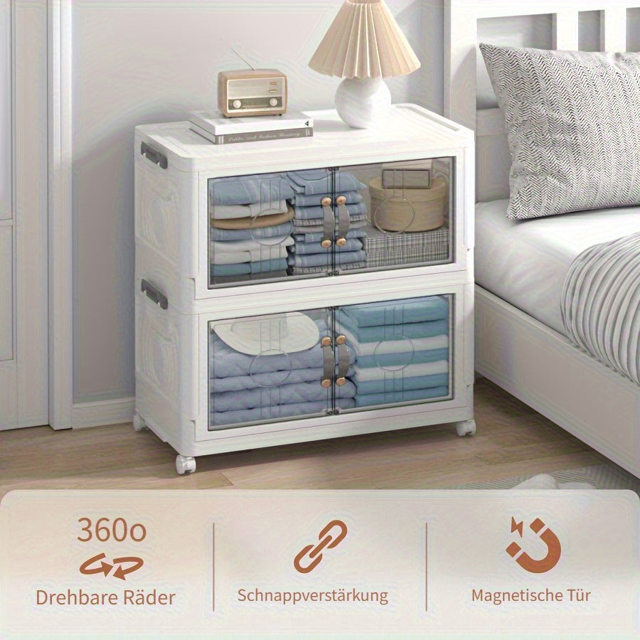 48QT Contenitori Impilabili con Coperchio, Organizzatori per Armadio e Contenitori con Ruote Bloccabili, Scatole Pieghevoli in Plastica per Organizzazione di Armadi, Ufficio, Camera da Letto, Confezione da 2/3/4/5 Cubi