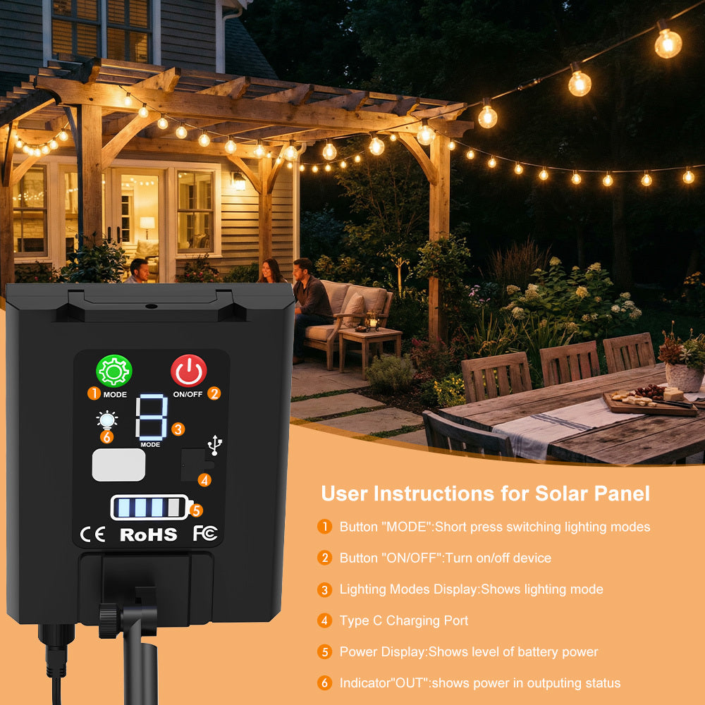 Catena Luminosa Solare da Esterno, 15M/20M/30M LED Luci da Giardino Dimmerabili Timer 8 modalità di illuminazione regolabili per Picnic Turistici, Atmosfera Decorativa, Illuminazione Cortile, Feste di Matrimonio, Cortili Esterni, Pergola Patio