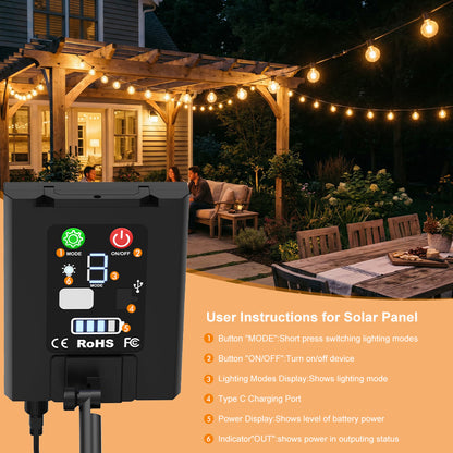 Catena Luminosa Solare da Esterno, 15M/20M/30M LED Luci da Giardino Dimmerabili Timer 8 modalità di illuminazione regolabili per Picnic Turistici, Atmosfera Decorativa, Illuminazione Cortile, Feste di Matrimonio, Cortili Esterni, Pergola Patio