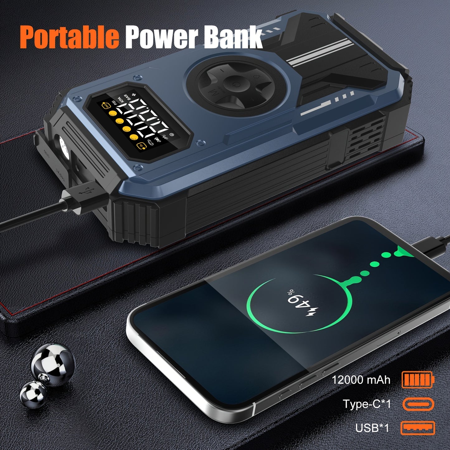 Swarey 12000Mah Avviatore di Emergenza per Auto con Compressore d'Aria, 150PSI 6000A Corrente di Picco Avviatore di Emergenza per Tutti i Motori a Benzina e Diesel da 10.0L, Avviatore di Emergenza con LED