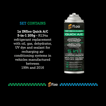 Kit Infloo Quick Climate R134A 5W1 Sigillante Gassoso UV Asciugatore Bottiglia Gassosa Tubo Flessibile con Manometro Refrigerante per Auto Fino al 2016 Anno Servizio Aria Condizionata Indipendente Raffreddamento Rapido Sigillatura e Controllo della Pressi