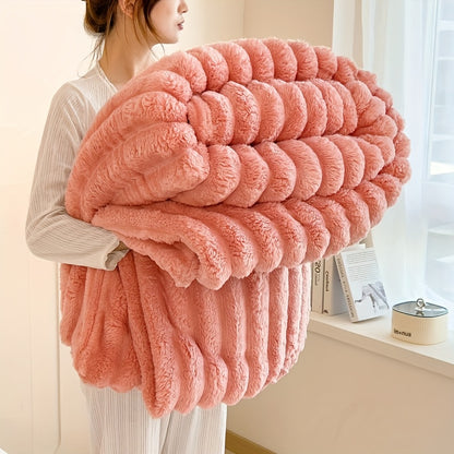 Coperta 1 pz in finta pelliccia di coniglio adatta a tutte le stagioni - Copriletto termico reversibile a righe, morbido e accogliente plaid di coniglio per ufficio, campeggio - Coperta multiuso da regalo