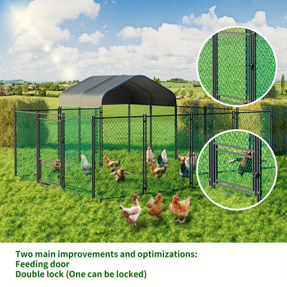 Gallinaccio da esterno in metallo: Gallinaccio in metallo zincato resistente, recinto per pollame, gabbia a visitatore, con copertura Oxford anti-ultravioletti e copertura resistente all'acqua, per galline, anatre, oche da esterno, per cortile, fattoria