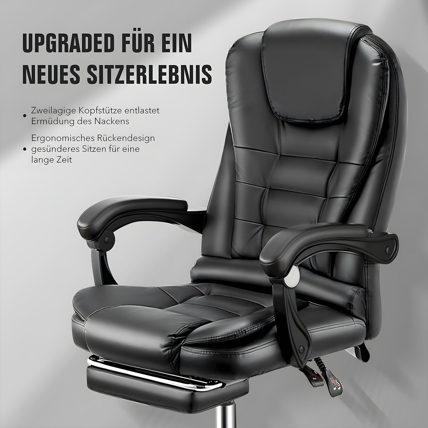 Sedia da ufficio executive con poggiapiedi e supporto lombare, sedia reclinabile ergonomica per computer, schienale regolabile, resistente, girevole a 360° per ufficio domestico (Nero)
