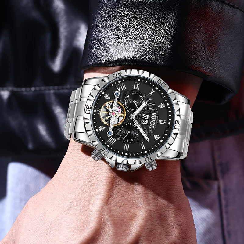 Orologio meccanico automatico di lusso da uomo con indicazione giorno e data, adatto per occasioni d'affari e casual, un regalo perfetto
