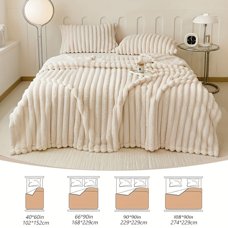 Coperta Morbida in Finta Pelliccia di Coniglio, Delicata sulla Pelle, Comfort Tutto l'Anno. Elegante Design a Strisce Adatta per Divani, Viaggi, Campeggio o Uso in Ufficio. Lavabile in Lavatrice per una Facile Cura, Ideale per Uso Interno ed Esterno. Un R
