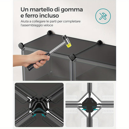 Scaffale per Scarpe Interbloccato, Armadietto per Scarpe in Plastica, Unità Organizzativa Modulare a 10 Scomparti, 30 x 40 x 30 cm per Scomparto, con Ante, Struttura in Acciaio, Pannelli in Plastica