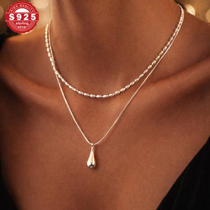 Catena in Argento Sterling 925, Collana Minimalista a Doppio Strato da Donna con Ciondolo Pendente, Elegante e Moderna, Ideale come Regalo per Donne