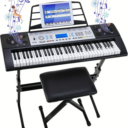 Pianoforte Digitale Elettronico 61 Tasti, Kit Piano a Claviletto con Scheda Musicale e Panchetta, 61 Note per Principianti, Supporto MP3/USB MIDI