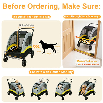 M/L/XL Passeggino Pieghevole per Cani di Taglia Piccola, Carrello Rotante per Animali Domestici a 4 Ruote per Cane e Gatto