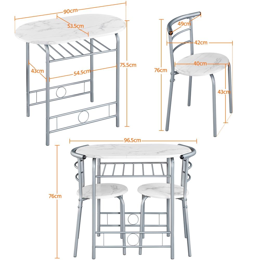 Costoffs Set Tavolo e 2 Sedie da Bar e Sala da Pranzo in Legno e Metallo per Cucina Balcone Piccoli Spazi Sedia Portata 136 kg