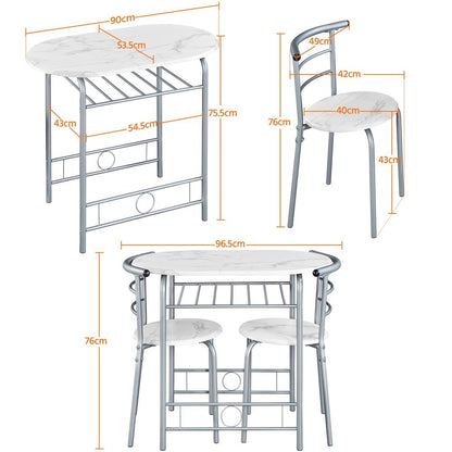 Costoffs Set Tavolo e 2 Sedie da Bar e Sala da Pranzo in Legno e Metallo per Cucina Balcone Piccoli Spazi Sedia Portata 136 kg