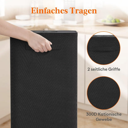 Contenitore Pieghevole in Tela da 100L con Coperchio per Raccolta Bottiglie di Deposito - Grande Contenitore Rettangolare per Riciclaggio per Cucina, Casa, Ufficio - Bidoni Neri Resistenti per Vetro e Plastica Vuoti