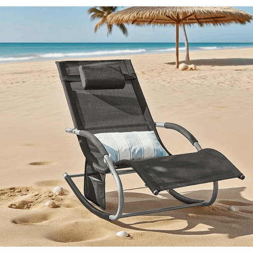 1 Pezzo Lettino Prendisole Lettino da Giardino Sdraio Relax Sedia a Dondolo da Esterno con Cuscino Poggiatesta Superficie Ergonomica Tessuto Resistente agli Agenti Atmosferici Struttura in Metallo Tasca Laterale Portata Massima 150 kg Terrazza Balcone Gia