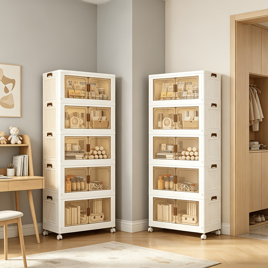 45cm Armadietti Pieghevoli Extra Large con Ruote e Coperchi - Contenitori in Plastica Pieghevoli e Impilabili, Armadietti per la Casa e l'Organizzazione di Elettrodomestici, Contenitori Pieghevoli per Armadi, Camere da Letto, Cucine, Uffici e Decorazione