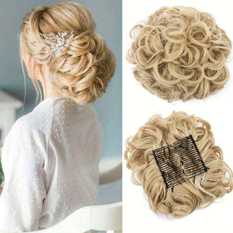 Chignon Elegante con Rosa e Pettine Floreale - Extension Ricci Sintetiche per Acconciature, Scrunchie Messy Updo in Ombre Nero/Marrone Balayage, Accessori per Capelli con Clip Facili da Applicare, Ideali per Matrimoni, Feste & Occasioni Speciali