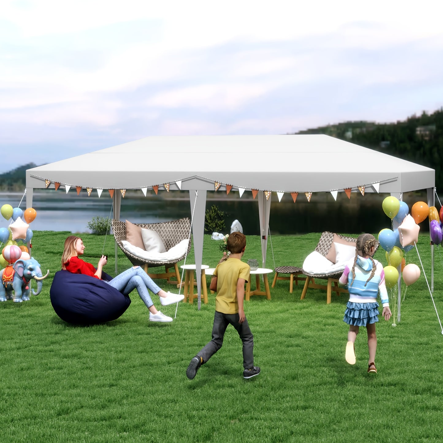 Gazebo Pieghevole 3X6 per Giardino, Gazebo Pieghevole, Baldacchino Pop-Up, Altezza Regolabile 2.4M - 2.6M Tenda da Festa Tenda da Giardino per Feste in Giardino Matrimoni all'Aperto, Stabile Senza Tessuto di Supporto