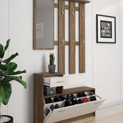 Mobile da ingresso Dbiagin, Entratina moderna, Mobile con scarpiera, Armadio multiuso con specchio, 100x25h180 cm, Disponibile in 5 colori