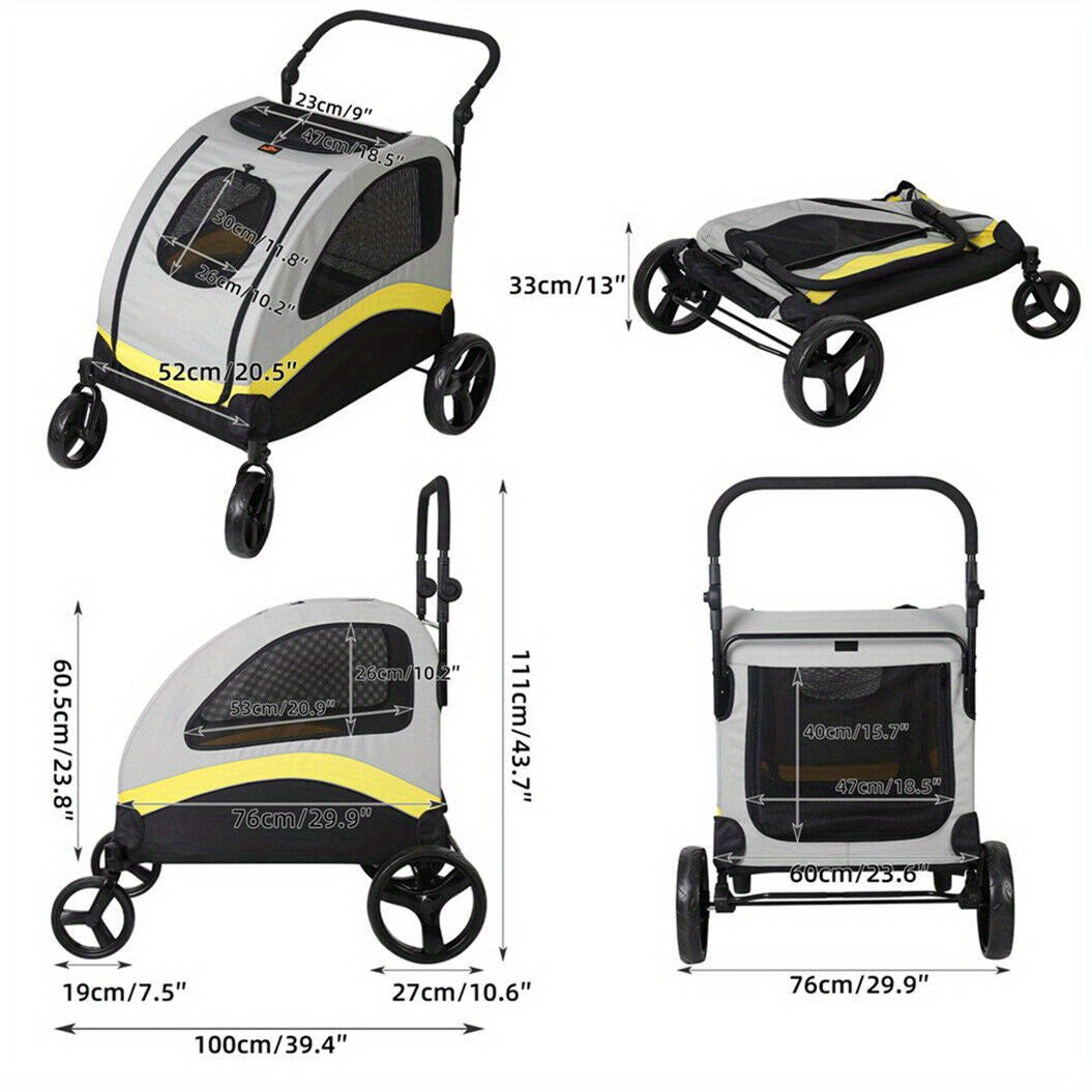 M/L/XL Passeggino Pieghevole per Cani di Taglia Piccola, Carrello Rotante per Animali Domestici a 4 Ruote per Cane e Gatto