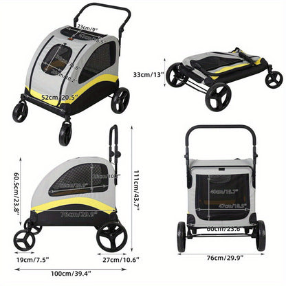 M/L/XL Passeggino Pieghevole per Cani di Taglia Piccola, Carrello Rotante per Animali Domestici a 4 Ruote per Cane e Gatto