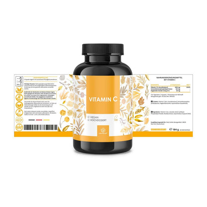 NATURALKRAFT® Vitamina C Premium 1000 mg Dose Giornaliera con Polvere di Fosfolipidi di Girasole ed Estratto di Rosa Canina – 180 Capsule Vegane – Biodisponibilità Migliorata, Testato in Laboratorio e Senza Additivi