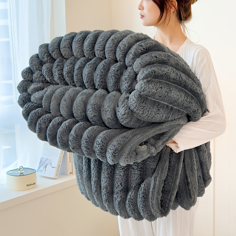 Coperta 1 pz in finta pelliccia di coniglio adatta a tutte le stagioni - Copriletto termico reversibile a righe, morbido e accogliente plaid di coniglio per ufficio, campeggio - Coperta multiuso da regalo