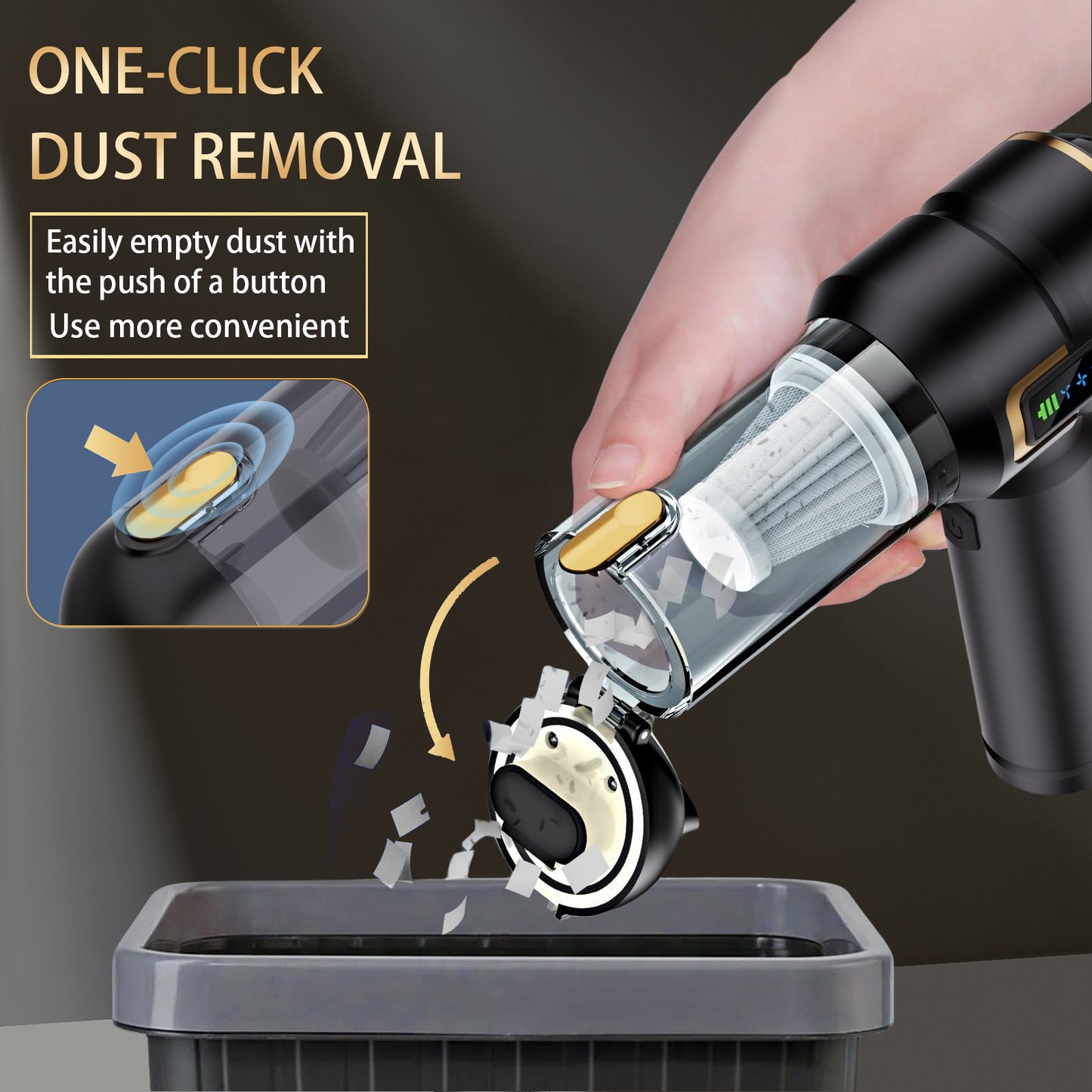 Aspirapolvere a Mano Senza Fili con Forte Aspirazione 22000Pa per Auto e Casa, Mini Aspirapolvere, Aspirapolvere Portatile per Auto, 4 in 1 per Peli di Animali/Divano/Tappeto con Contenitore per Polvere Facile da Svuotare