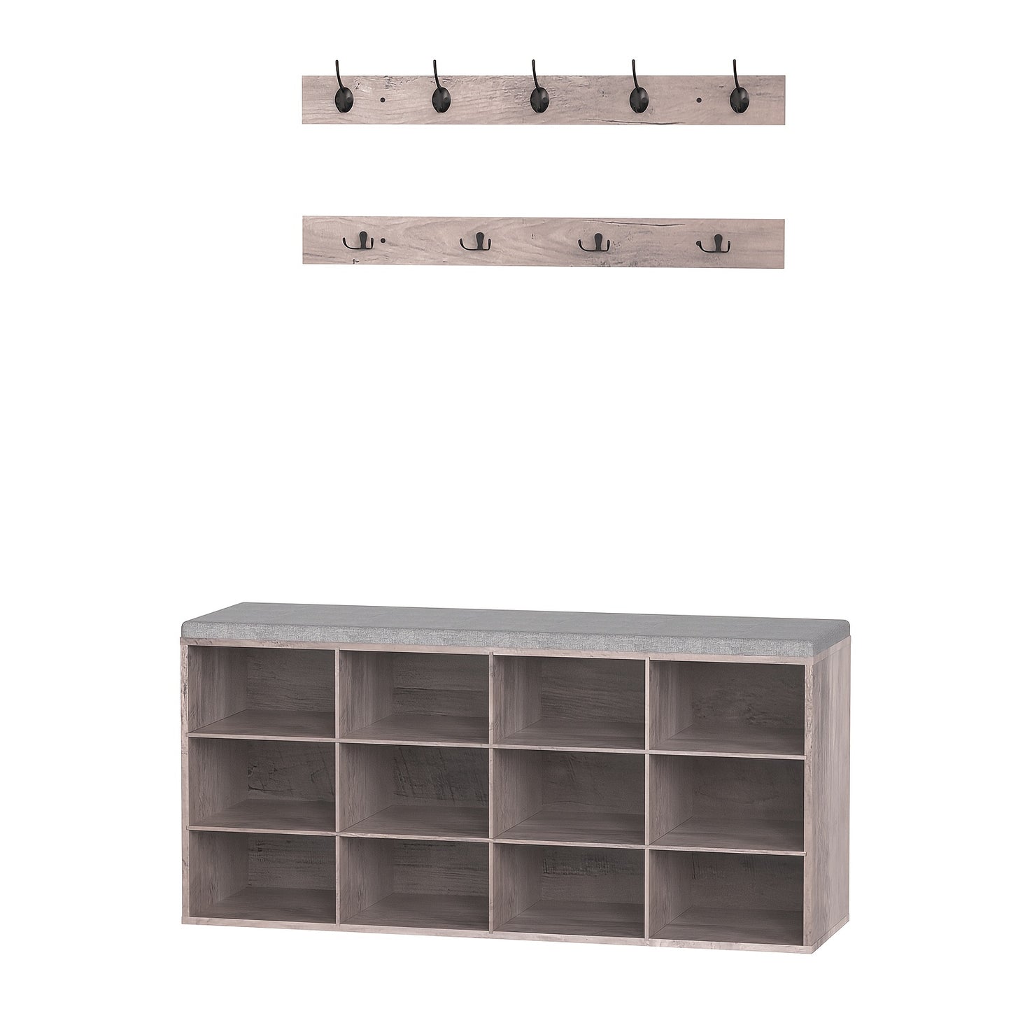 Set scarpiera armadio, divanetto scarpiera con 12 scomparti, scarpiera con divanetto imbottito, armadio a muro con 9 ganci, mobiletto scarpe per ingresso, corridoio, camera da letto