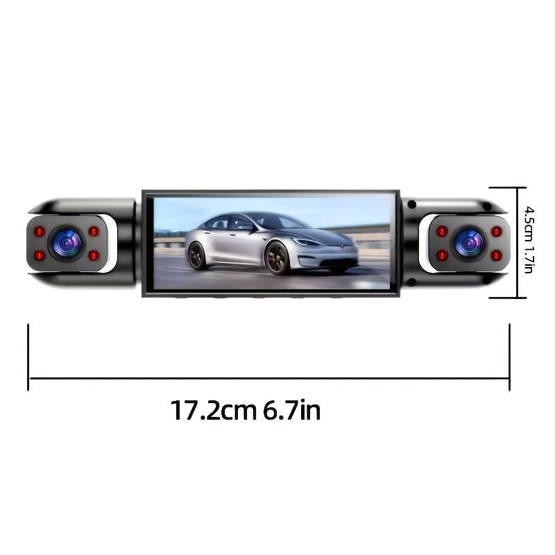BCUOZ Dash Cam a 4 Obiettivi 360° 1080P Anteriore 720P Interno Laterale Posteriore, Schermo a 4 Split da 8.03 cm, Super Visione Notturna, Monitoraggio Parcheggio 24H, G-Sensor, Registrazione in Loop, Opzionale Senza Scheda/Scheda di Memoria da 64Gb