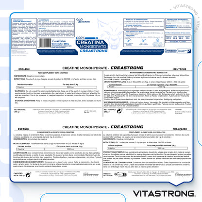 Creatina Monoidrata 3000 mg CreaStrong, Creatina in Polvere Senza Additivi, Creatina Vitastrong 250 g Solubile