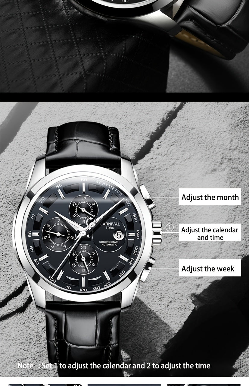 [I&W CARNIVAL] Orologio Meccanico Automatico Multifunzione Uomo, Orologio Sportivo alla Moda con Calendario e Impermeabile fino a 30m