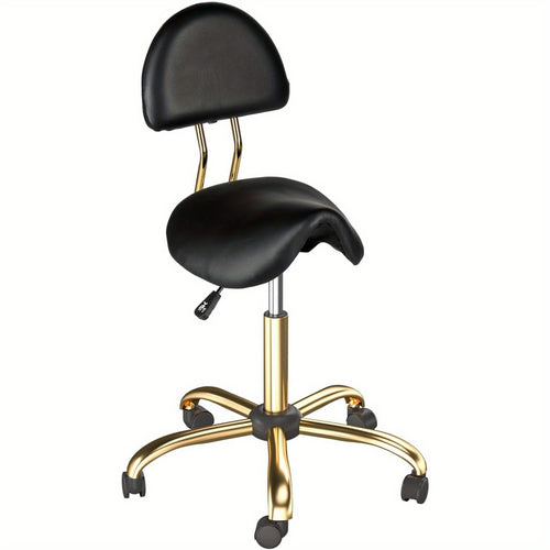 Sgabello Sella Ergonomico Bonnlo ad Alta Resistenza con Schienale Rimovibile - Girevole a 360°, Regolabile in altezza (48-63 cm), Capacità di Peso 180 kg, 130 Nero e Oro Finta pelle Robusta Base 5 Stellata Antiscivolo per Salone Ufficio Casa Bar