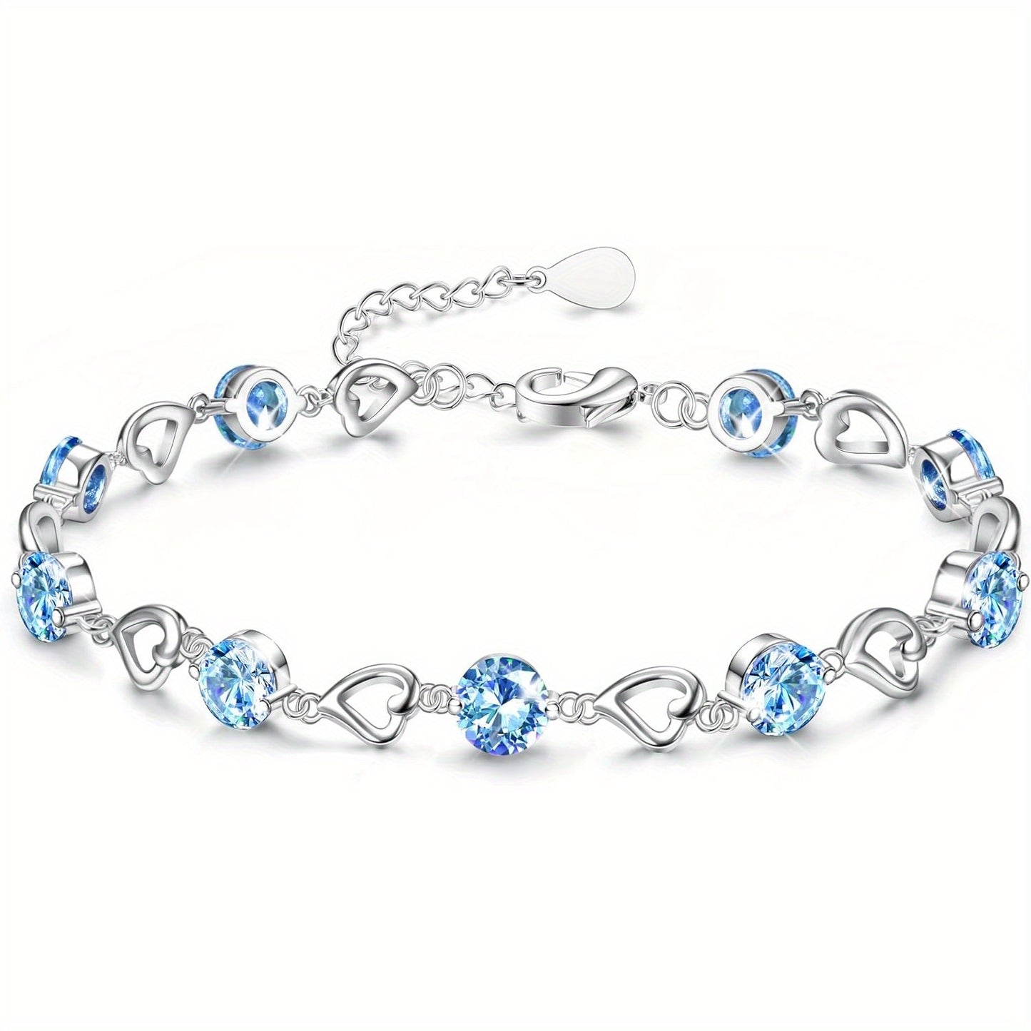 Bracciale Argentato da Donna Regolabile a Cuore, Braccialetti Brillanti in Zirconia e Cristallo, Braccialetti dell'Amicizia per Donne Bianco/Blu/Rosa/Viola