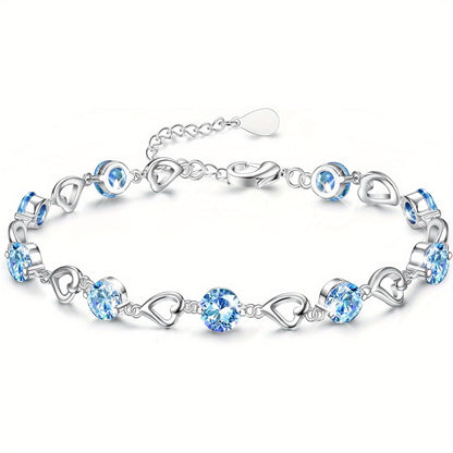 Bracciale Argentato da Donna Regolabile a Cuore, Braccialetti Brillanti in Zirconia e Cristallo, Braccialetti dell'Amicizia per Donne Bianco/Blu/Rosa/Viola