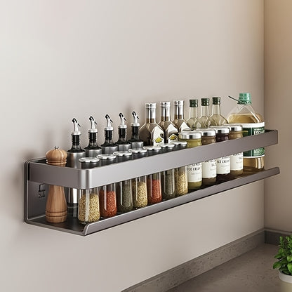 Porta spezie da muro di 40/60cm, set di 2 scaffali sospesi con ganci, salvaspazio, facile da installare, rack per conservazione condimenti, adatto per cucina e bagno (nero, bianco, grigio)
