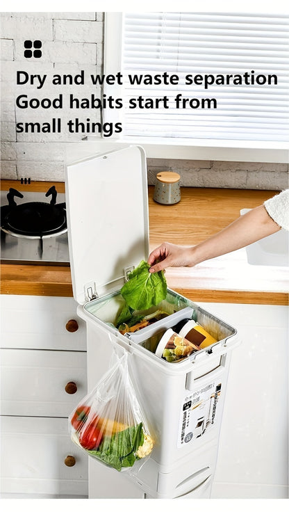 Pattumiera stretta da cucina da 32L con coperchio, raccolta differenziata con divisorio o doppi contenitori interni, a pedale per separazione di rifiuti asciutti e umidi, contenitore per rifiuti in plastica salvaspazio per cucina e bagno