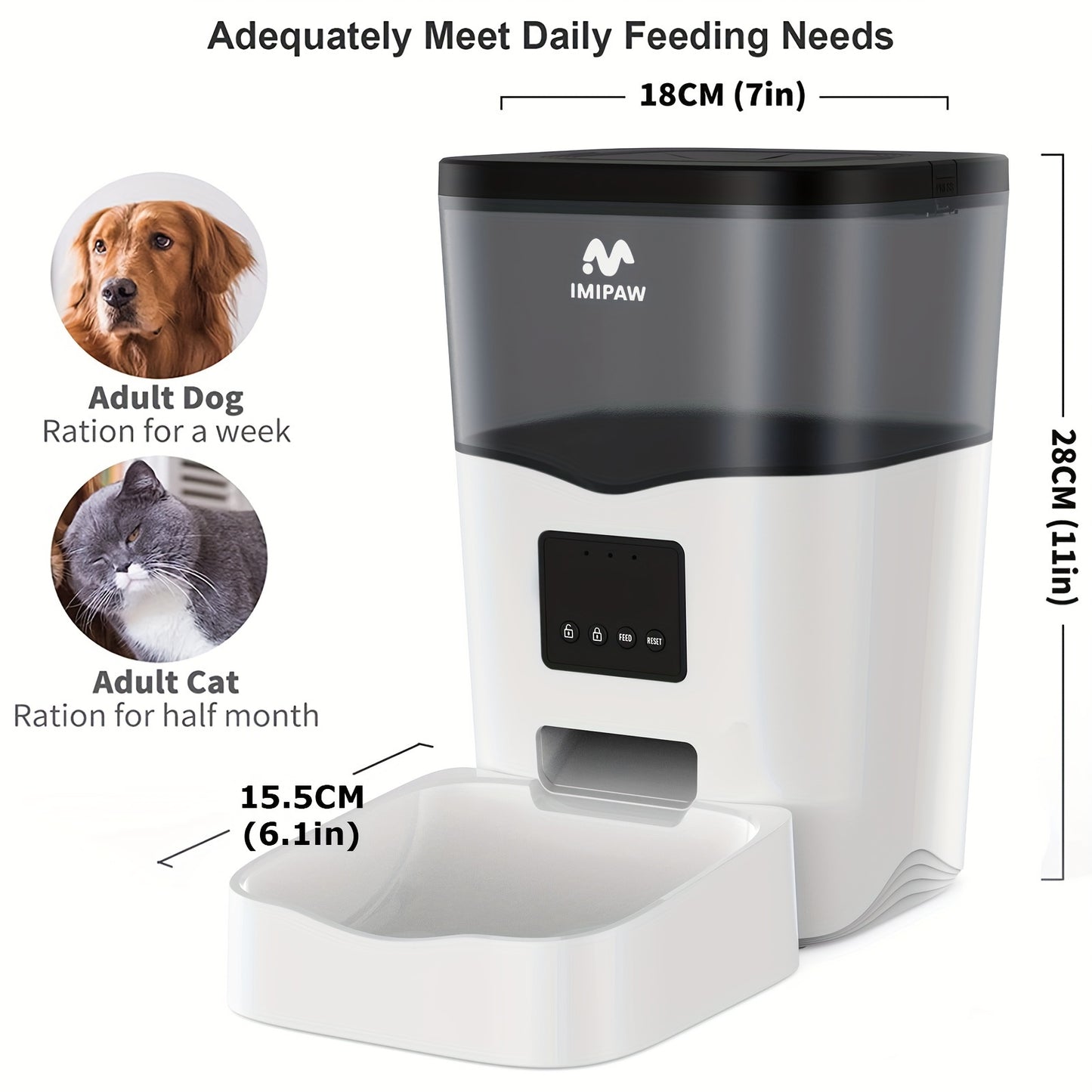 IMIPAW 3L Distributore Automatico di Cibo per Animali Domestici Smart WiFi - Dispenser di Cibo per Gatti e Cani con Controllo App, Fino a 20 Pasti al Giorno, Alimentato tramite USB, Senza Batteria