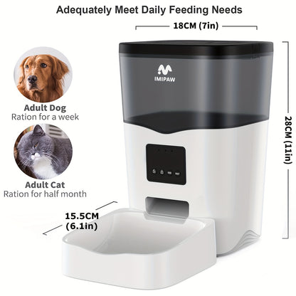 IMIPAW 3L Distributore Automatico di Cibo per Animali Domestici Smart WiFi - Dispenser di Cibo per Gatti e Cani con Controllo App, Fino a 20 Pasti al Giorno, Alimentato tramite USB, Senza Batteria