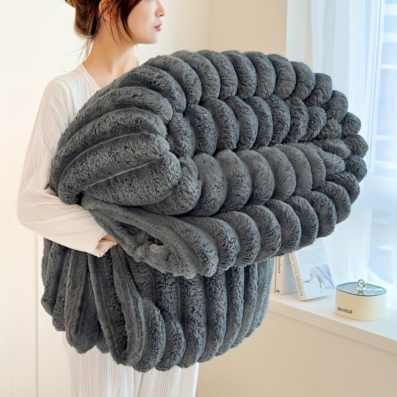 Coperta 1 pz in finta pelliccia di coniglio adatta a tutte le stagioni - Copriletto termico reversibile a righe, morbido e accogliente plaid di coniglio per ufficio, campeggio - Coperta multiuso da regalo