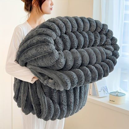 Coperta 1 pz in finta pelliccia di coniglio adatta a tutte le stagioni - Copriletto termico reversibile a righe, morbido e accogliente plaid di coniglio per ufficio, campeggio - Coperta multiuso da regalo