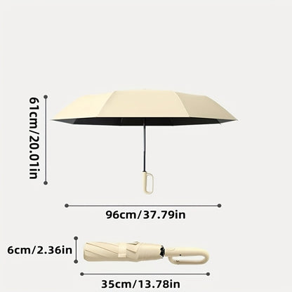 Ombrello pieghevole automatico con fibbia ad anello rotante, design elegante con rinforzo in fibra di vetro per resistenza al vento, in tessuto di alta qualità e con manico per una facile apertura con una sola mano. Il suo stile minimalista lo rende un re
