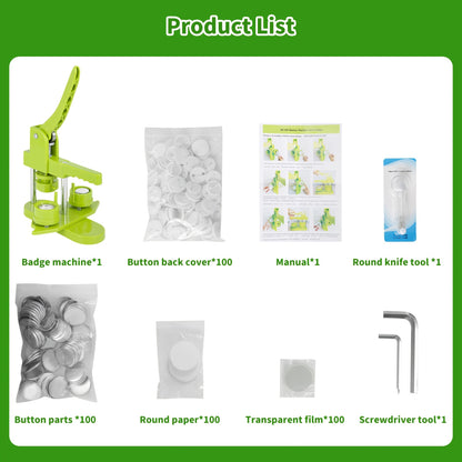 Kit per Creazione di Distintivi, Macchina Rotante da 32mm con 100 Pulsanti e Punzone, Semplice Attrezzo Fai-da-Te per Realizzare Badge