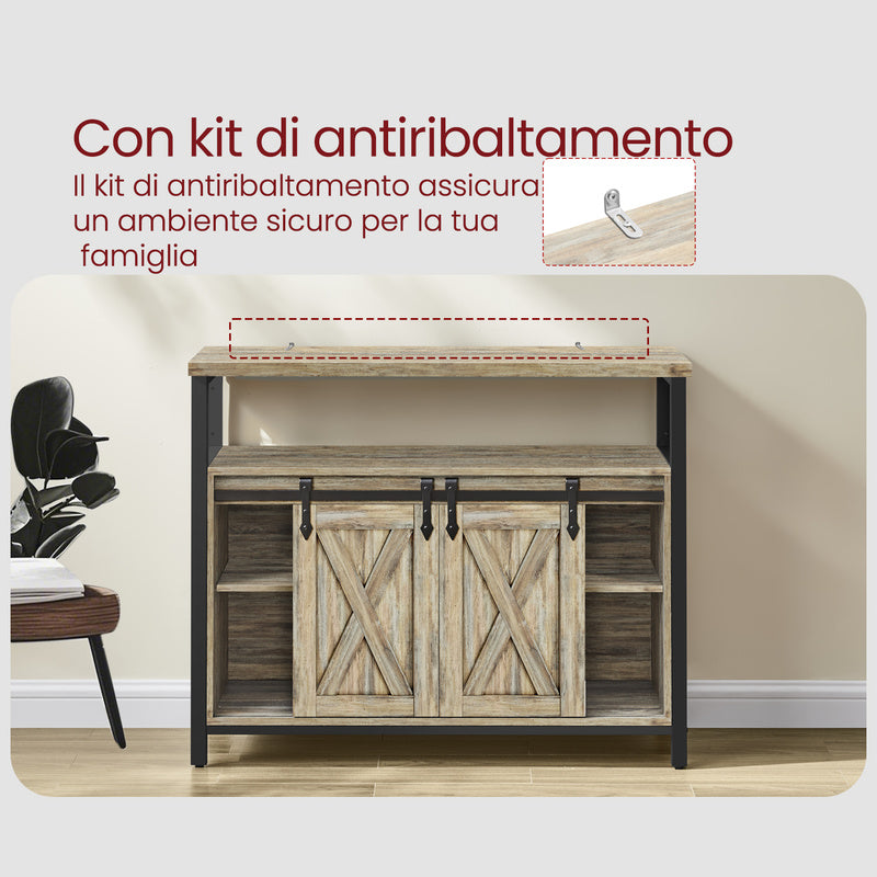 Armadio contenitore, credenza, mobile da cucina con due ante scorrevoli, dimensioni 33 x 100 x 80 cm, ripiani regolabili, stile rustico, adatto per cucine.