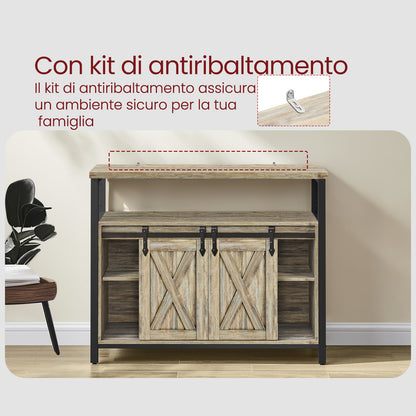 Armadio contenitore, credenza, mobile da cucina con due ante scorrevoli, dimensioni 33 x 100 x 80 cm, ripiani regolabili, stile rustico, adatto per cucine.