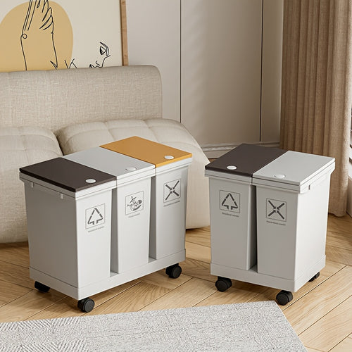 Cestino della spazzatura da cucina di grande capacità 60L/36L/24L con scomparti separati - Rotante, resistente agli odori, separazione rifiuti asciutti e bagnati, forma rettangolare, coperchi a pressione, facile da pulire, gestione rifiuti da cucina | Pla