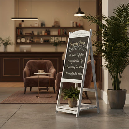 Insegna a sottopassaggio in legno a forma di lavagna A, grande, 110 cm x 40 cm, per caffè, pub, negozio - Insegna riutilizzabile da pavimento con supporto