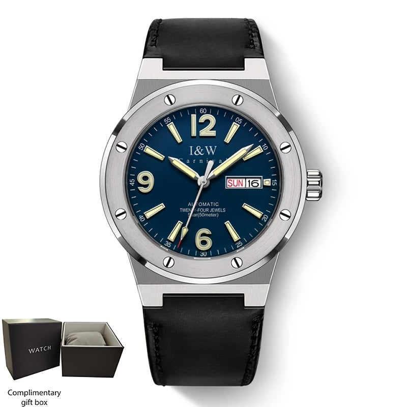 [I&W Carnival] Orologio Sportivo Meccanico da Uomo, Luminoso e Impermeabile con Vetro Finto Zaffiro, Regalo Ideale per le Vacanze