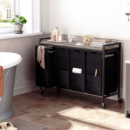 Bianco e Nero, Marrone e Nero, Separatore per la Biancheria 4 Sezioni, Cestello per la Biancheria, Cestello per la Biancheria con Ruote, 4 × 10.5 Gal (39.8L), Carrello Rotolante, Cestelli per la Biancheria in Tessuto Oxford Rimovibili e Pieghevoli, Cestel