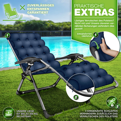 Tillvex® Poltrona Reclinabile Pieghevole Fino a 200Kg Lettino Parasole da Esterno per Giardino con Cuscino Resistente alle Intemperie Balcone, Giardino & Terrazza Lounge Esterno Regolabile con Imbottitura Spessa Poltrona Reclinabile Pieghevole Extra Larga