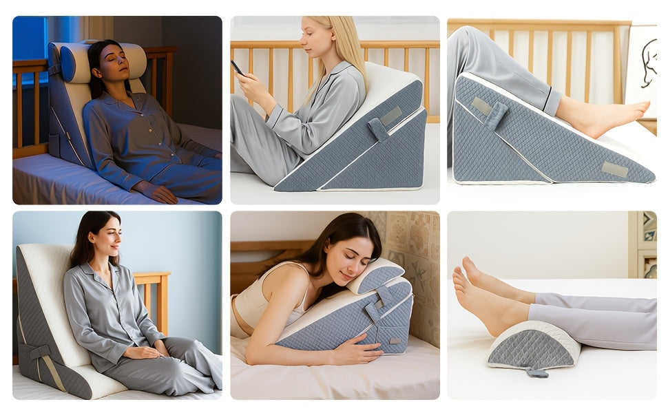 Cuscino a Cuneo Regolabile per Reflusso Acido e Apnea Notturna - Per Letto e Divano con Testa/Gambe, Schiena per GERD, Russamento, Notte - Cuscini in Schiuma ad Alta Densità per Lettura e Guardare la TV